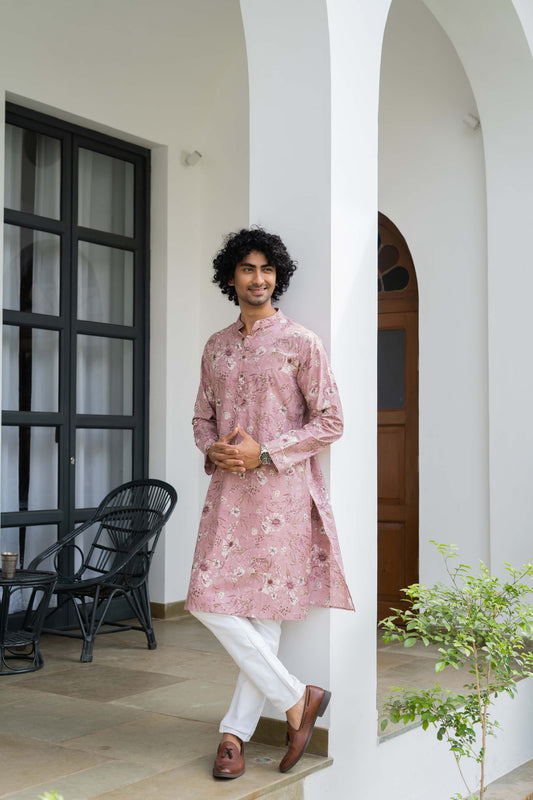 The Light Purple All-Over Floral Foil Print Long Kurta
