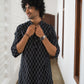 The Black Long Kurta With White Chains Print
