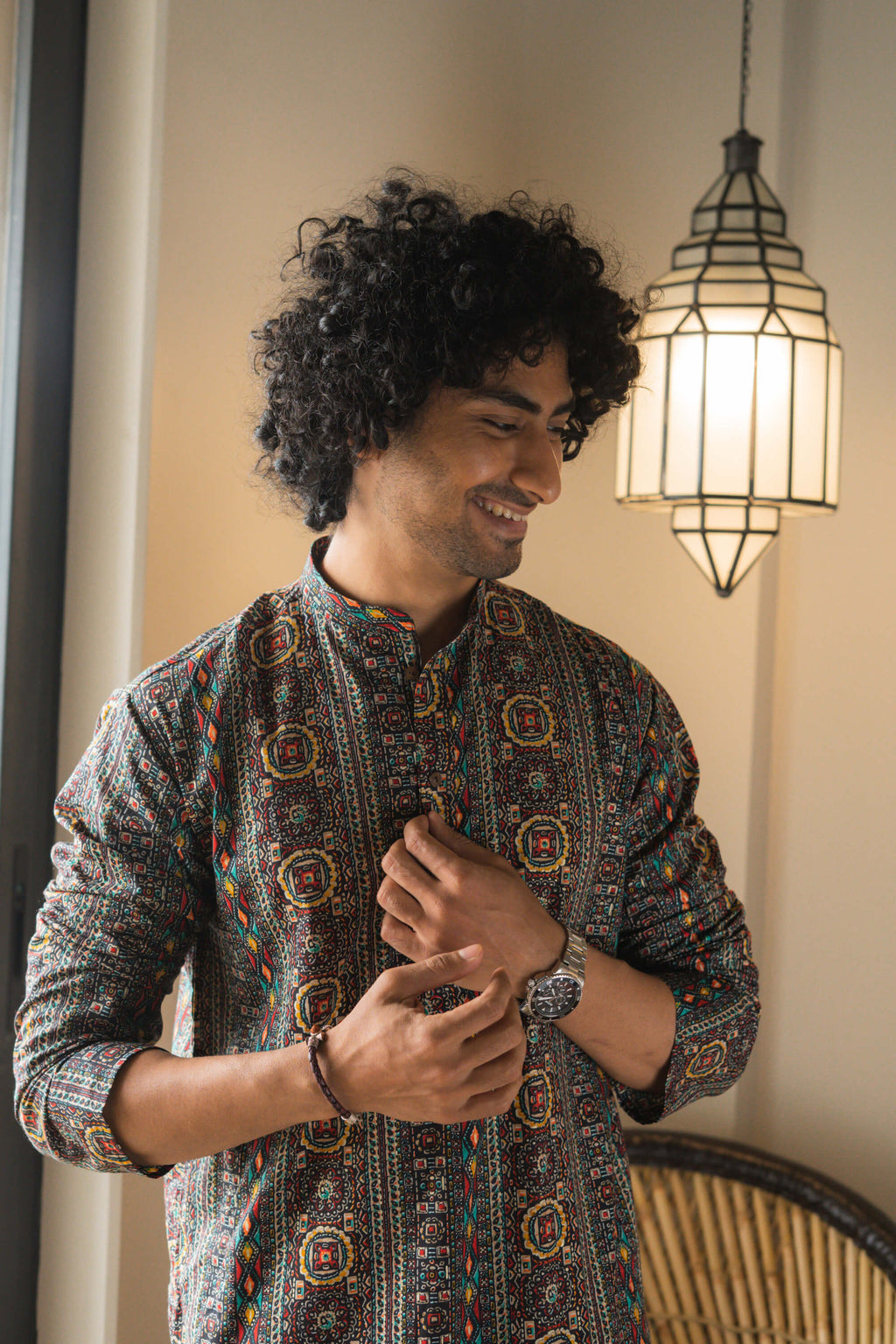 The Black Muslin Multicolor Foil Print Long Kurta