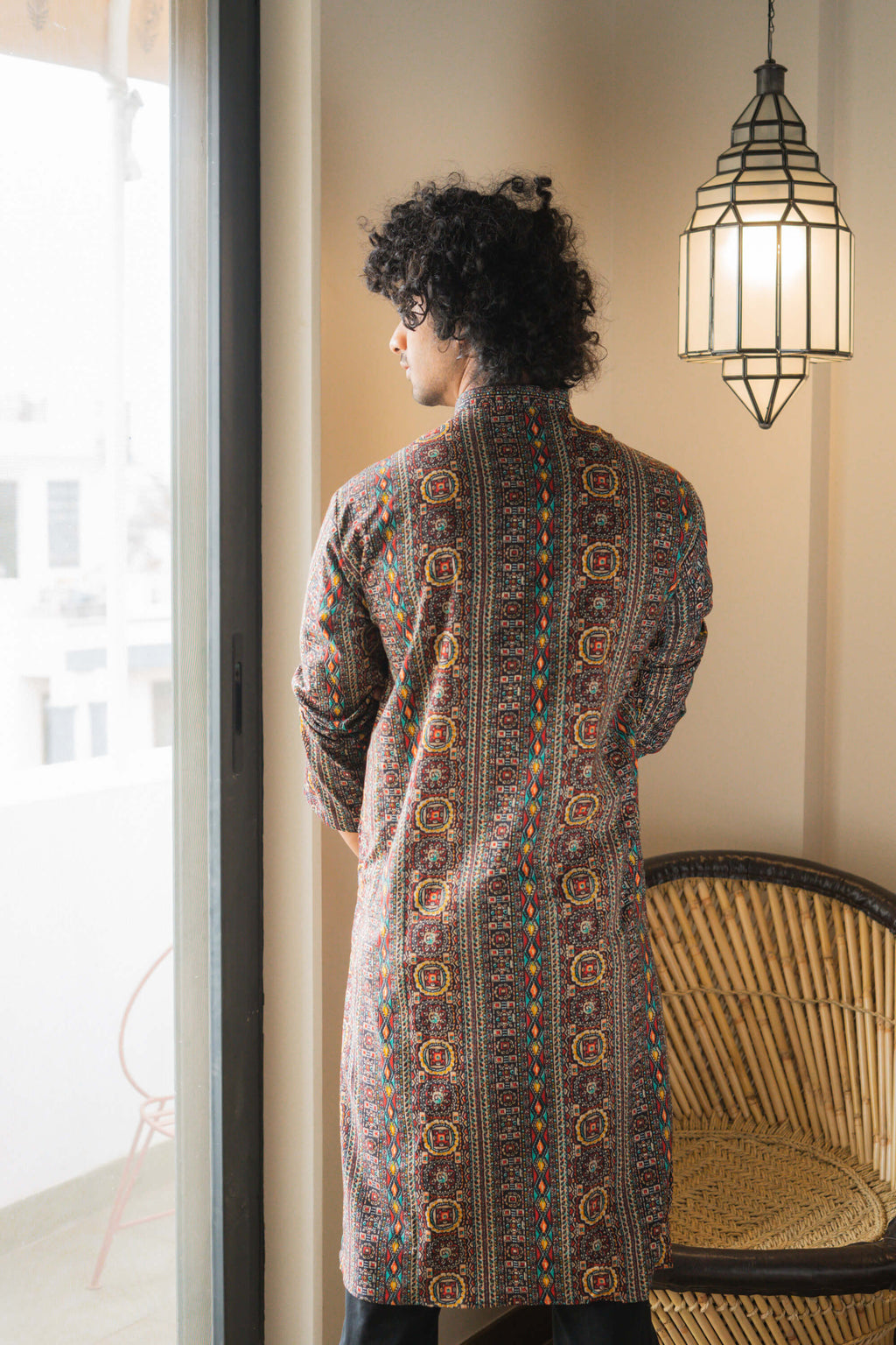 The Black Muslin Multicolor Foil Print Long Kurta