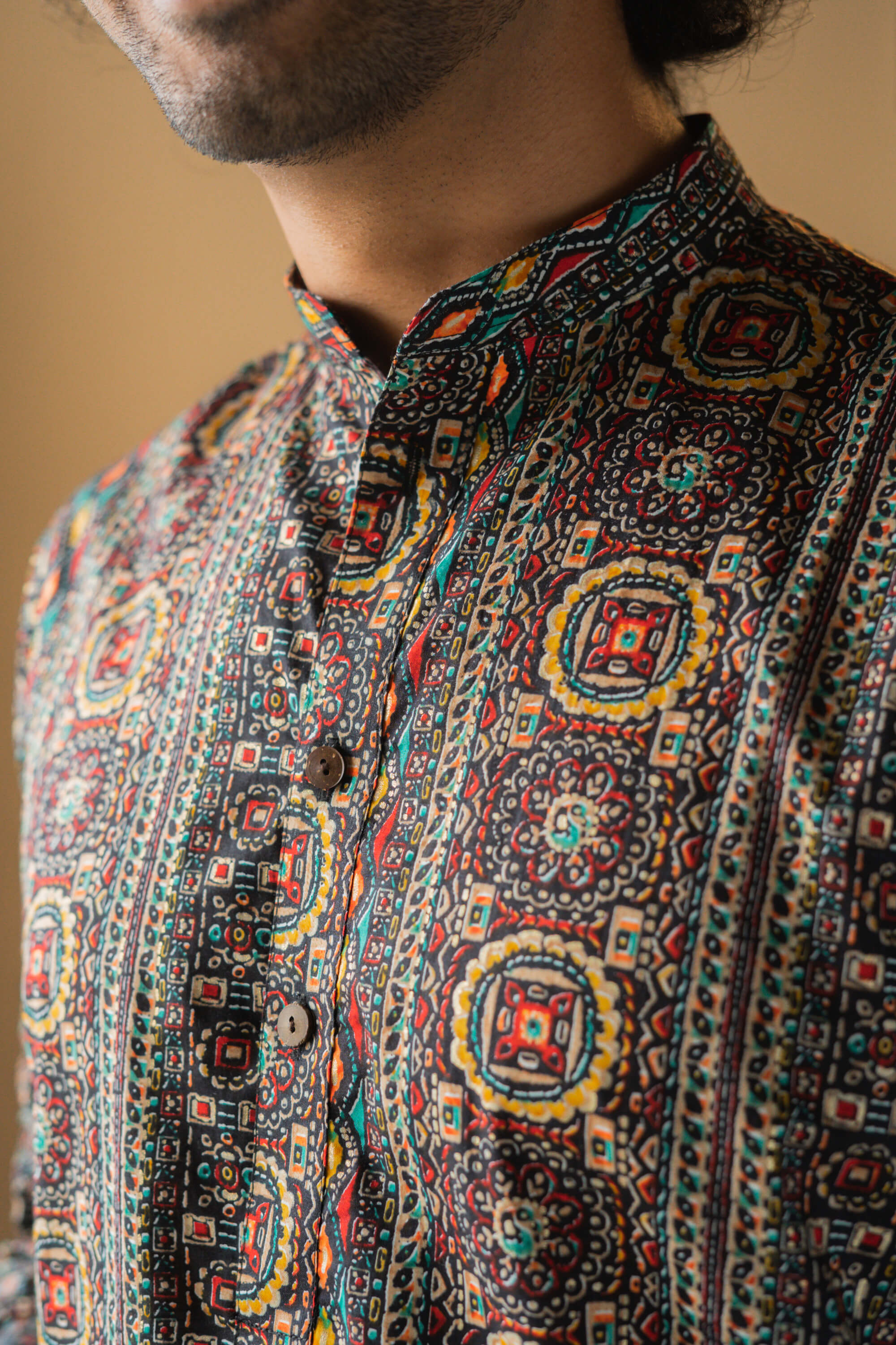 The Black Muslin Multicolor Foil Print Long Kurta