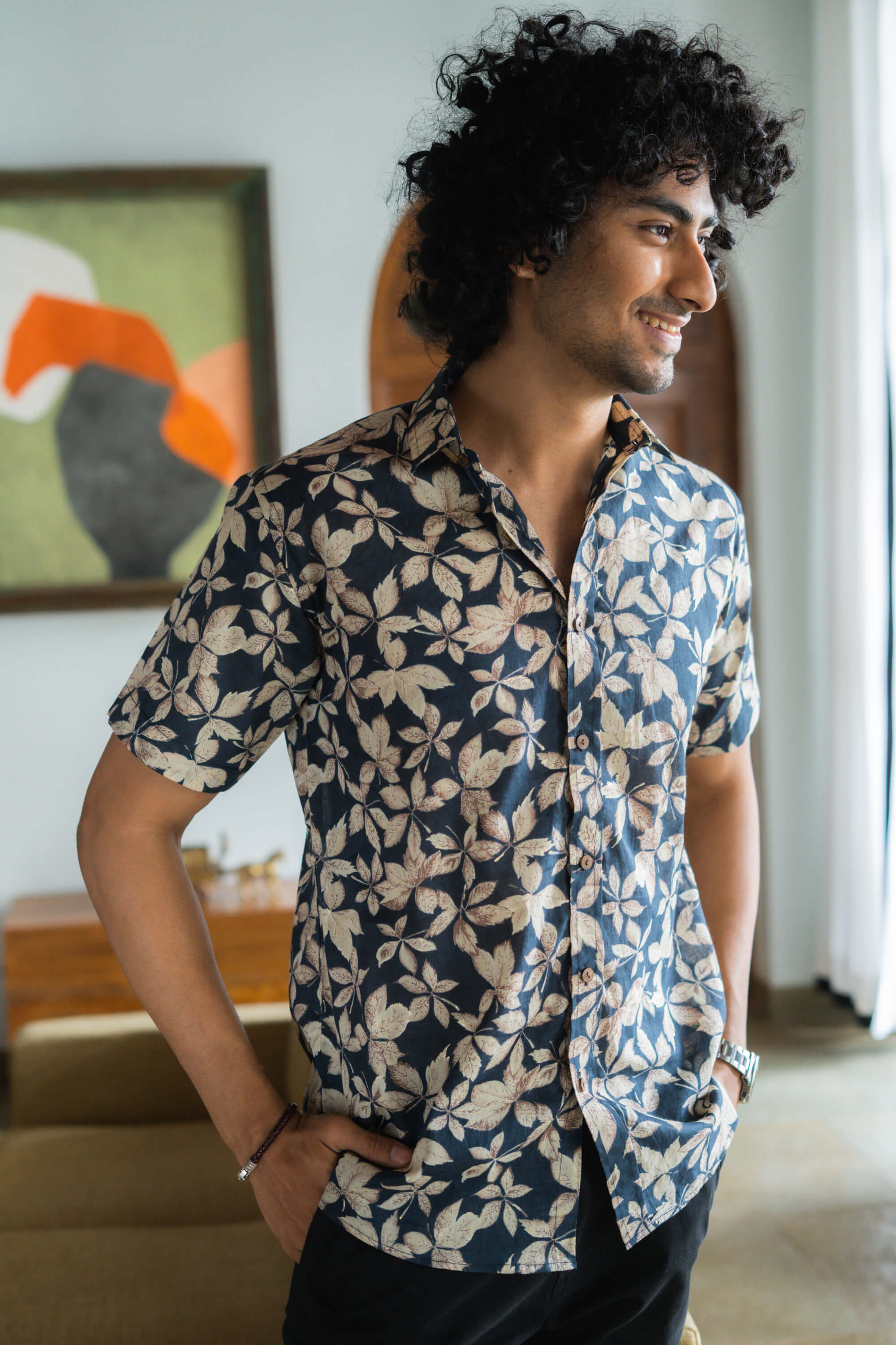 Navy blue shirt half hot sale sleeve