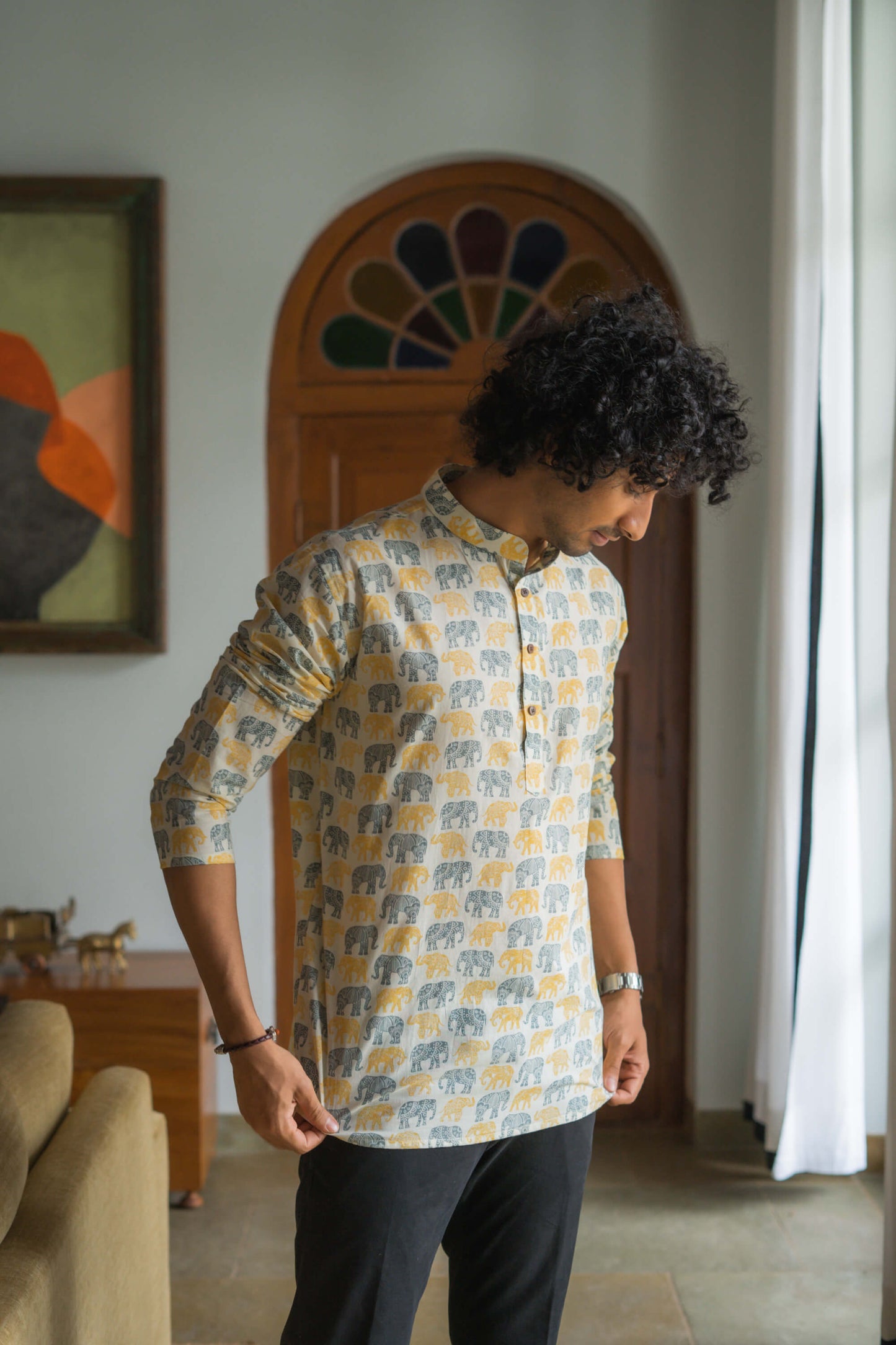 The Off-White Short Kurta With Elephant Print