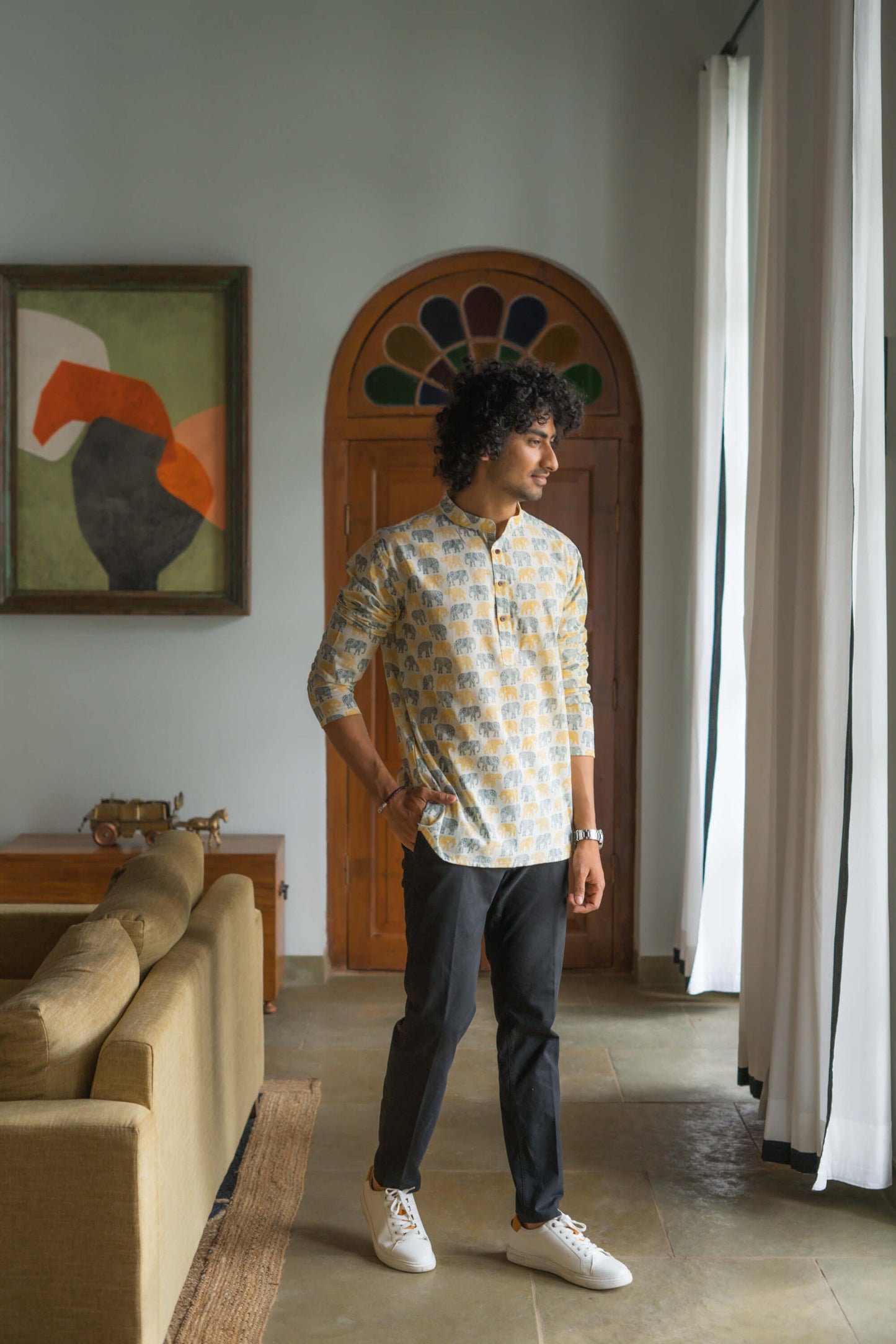The Off-White Short Kurta With Elephant Print