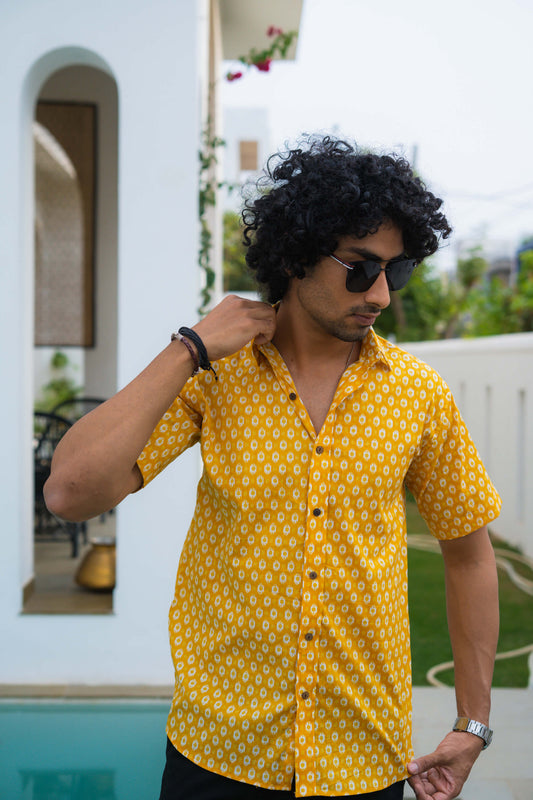 The Yellow All-Over Geometric Print Shirt (Half Sleeves)
