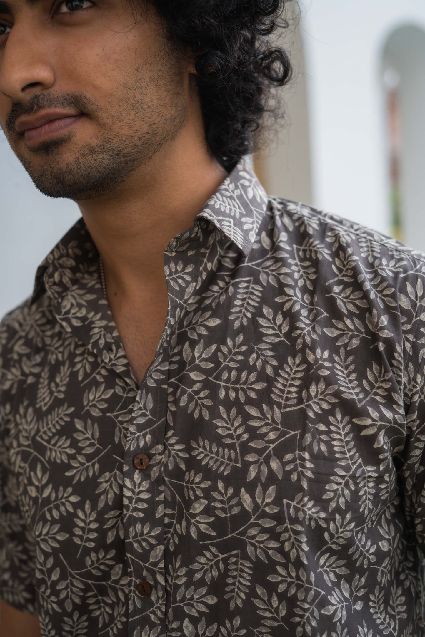 The Dark Grey All-Over Floral Print Shirt (Half Sleeves)