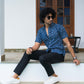 Navy blue shirt for men with dot print: shasak clothing