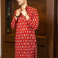 The Red Color White Floral Print Long Kurta