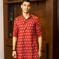 The Red Color White Floral Print Long Kurta
