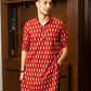 The Red Color White Floral Print Long Kurta