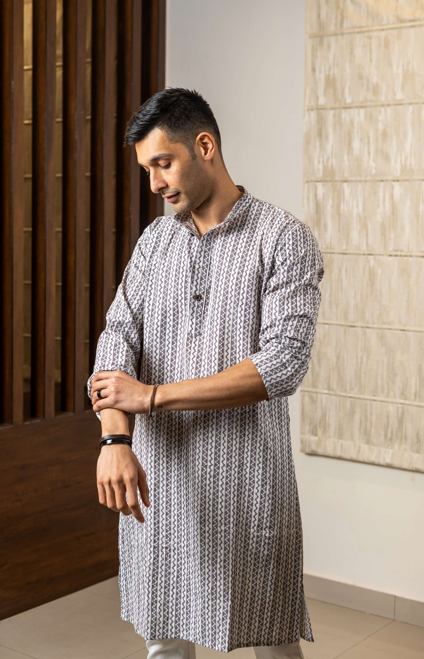 The White Kantha Work Long Kurta