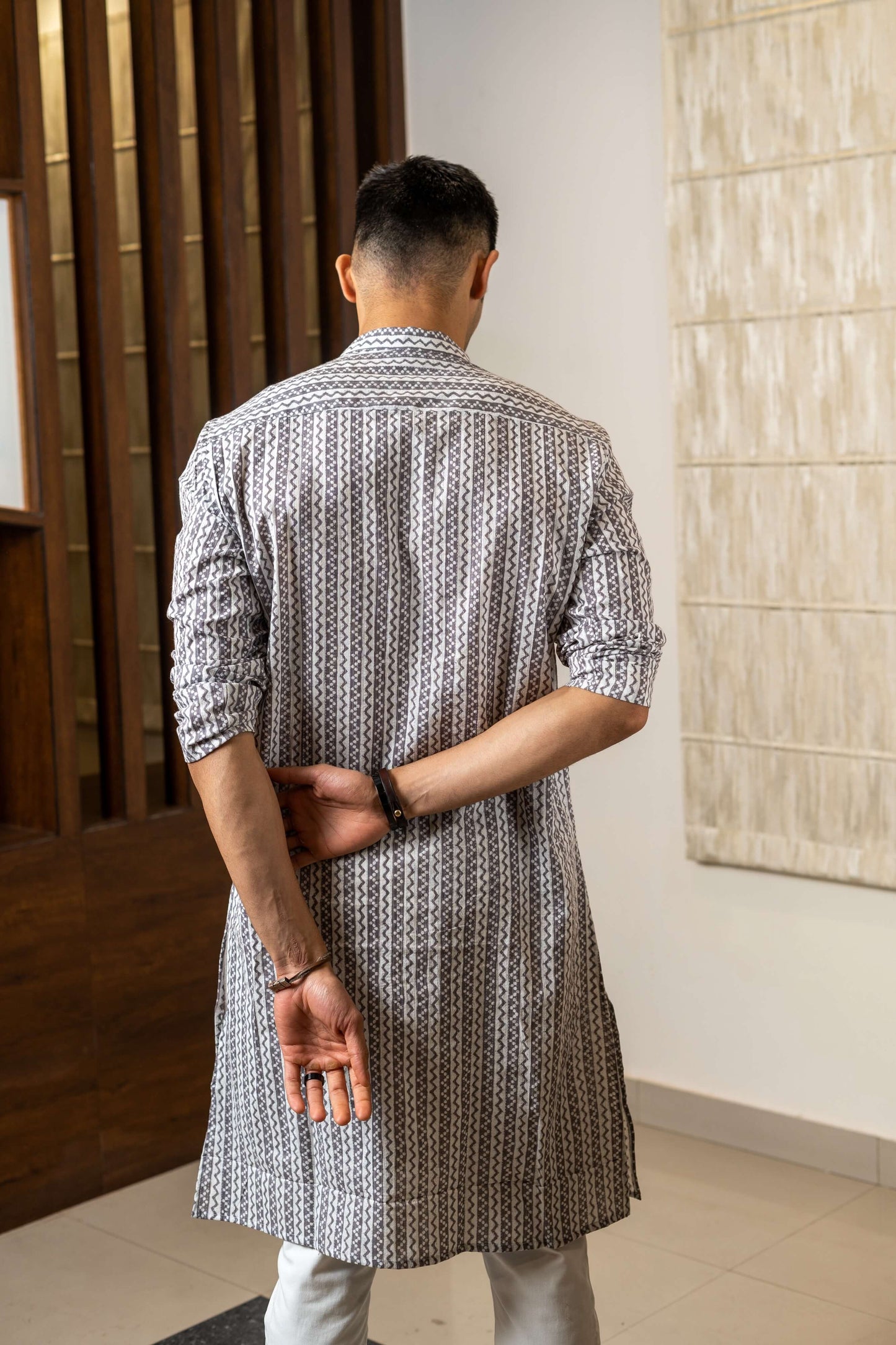 The White Kantha Work Long Kurta