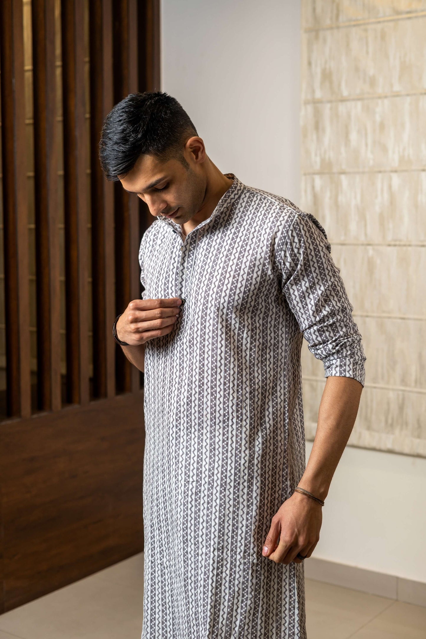 The White Kantha Work Long Kurta