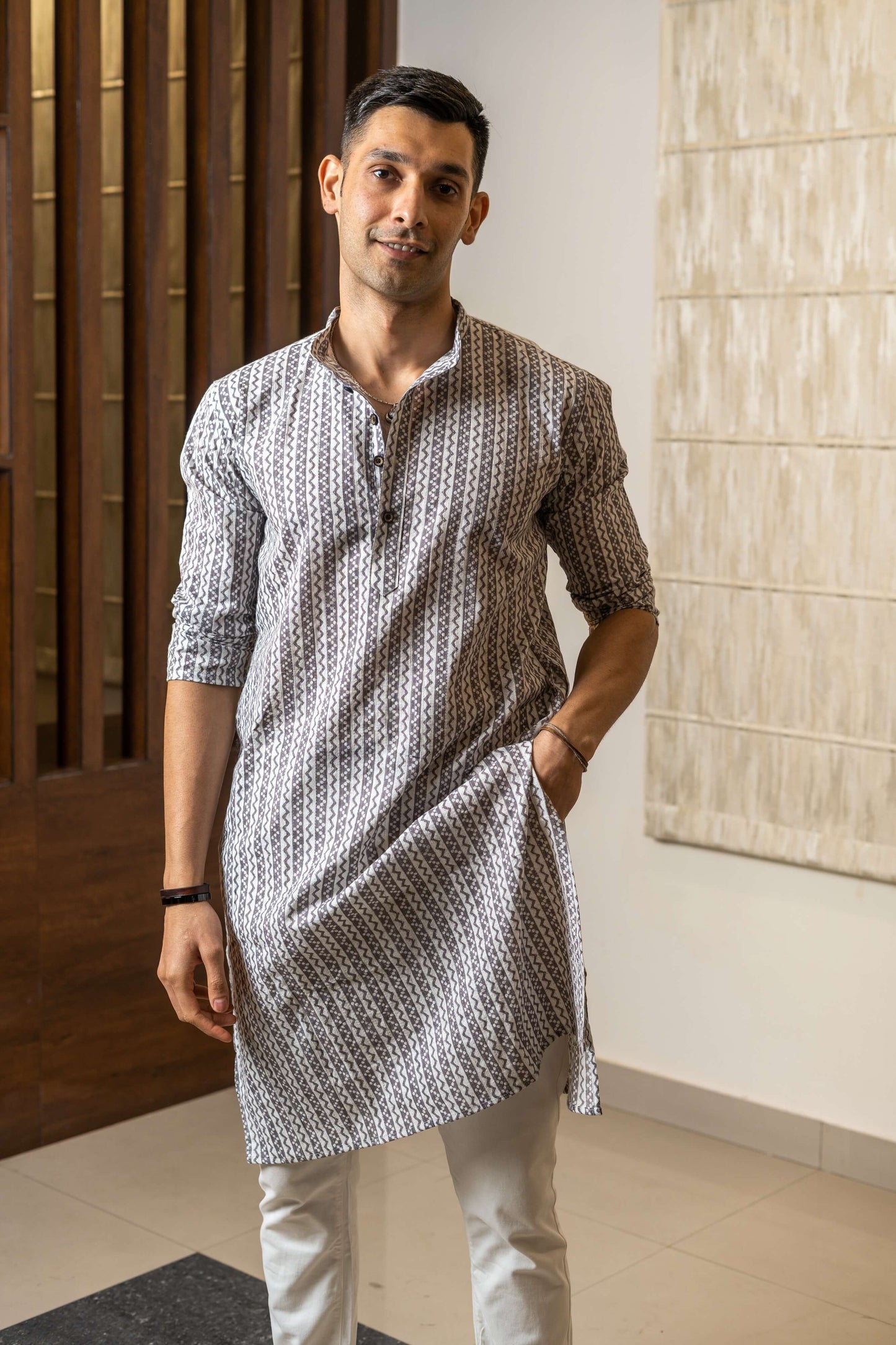 The White Kantha Work Long Kurta