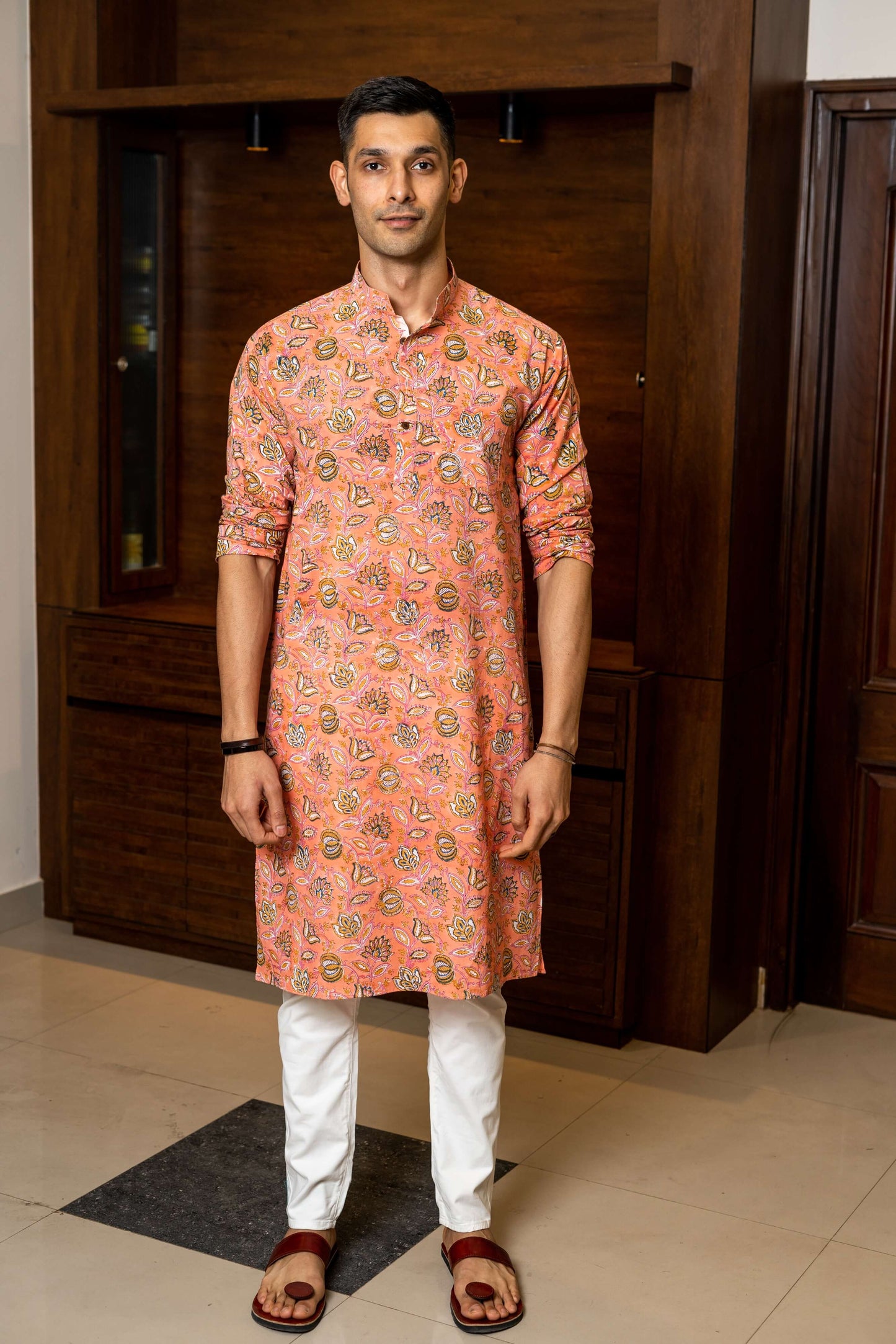 The Jungle Pink All-Over Floral Print Long Kurta