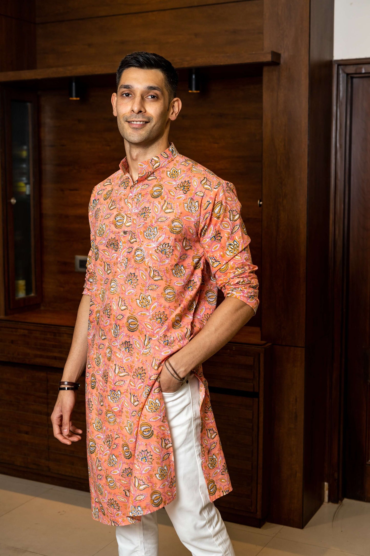The Jungle Pink All-Over Floral Print Long Kurta
