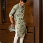 The Muslin Pastel Green Foil Print Long Kurta