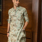 The Muslin Pastel Green Foil Print Long Kurta
