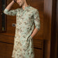 The Muslin Pastel Green Foil Print Long Kurta