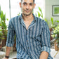 The Green Blue Floral Stripe Print Shirt