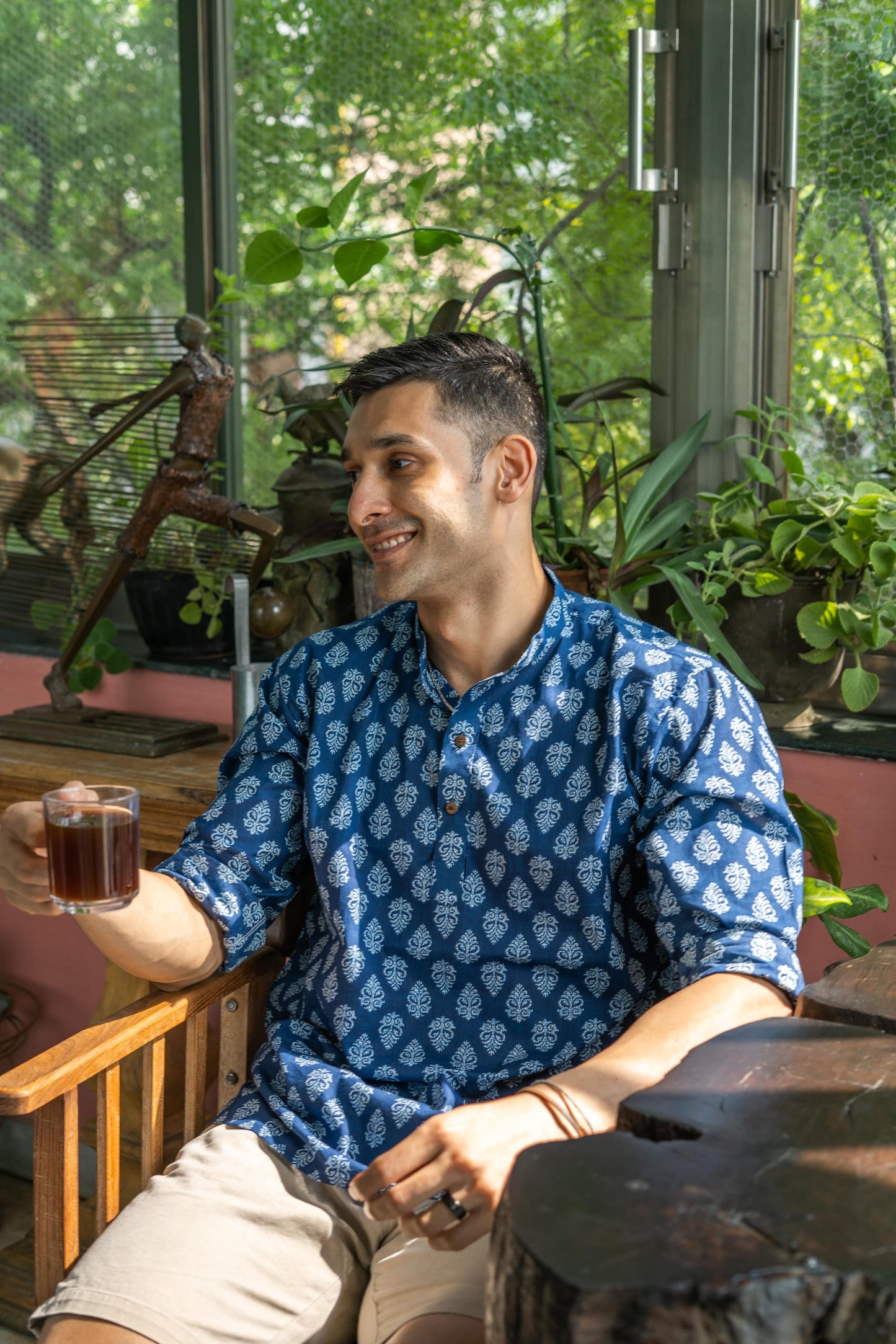 The Indigo Blue White Flower Print Short Kurta