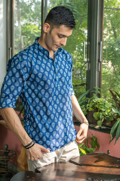 Indigo Blue Shirt With Floral Print