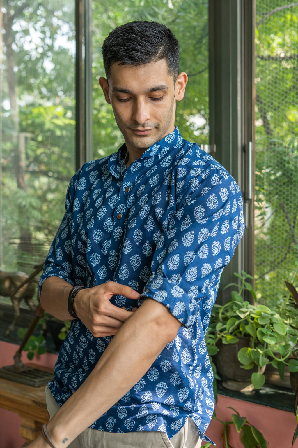 Blue Shirt With Floral Print
