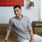 The White Kantha Work Short Kurta With Striped Tribal Print