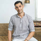 The White Kantha Work Short Kurta With Striped Tribal Print