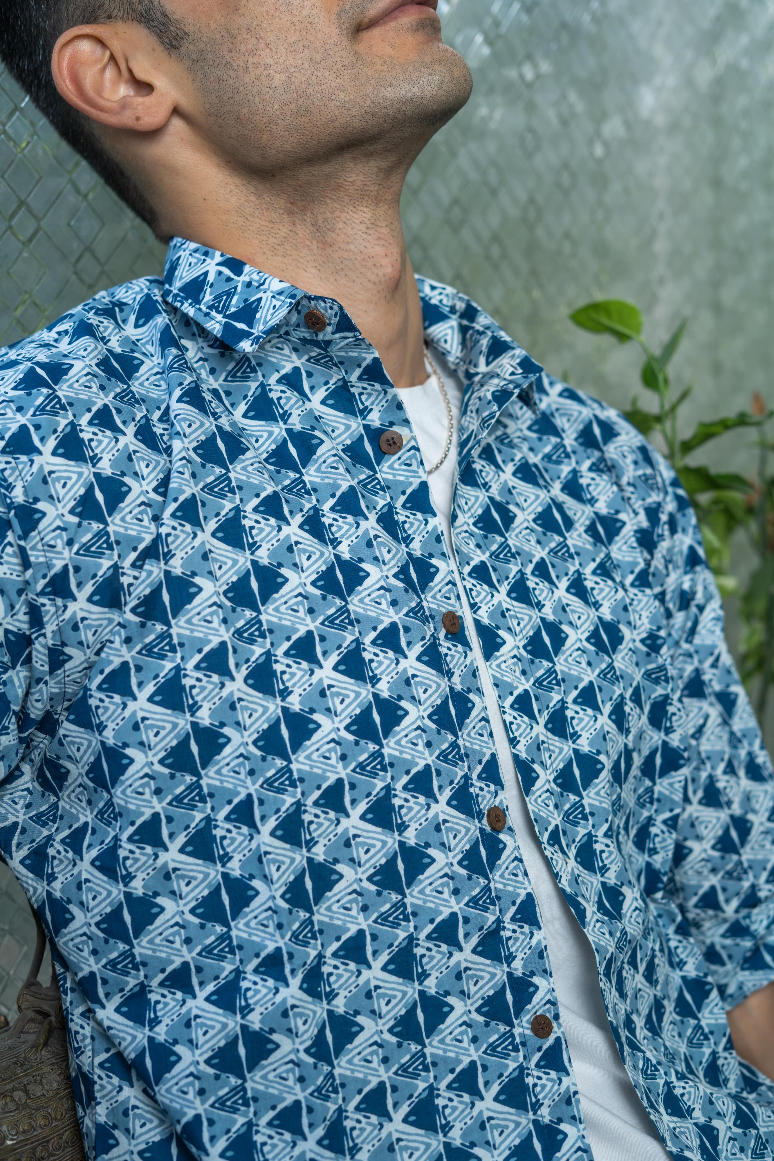 The Indigo Blue And White Triangle Print Shirt