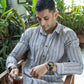 The White Kantha Work Shirt With Striped Tribal Print