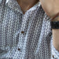 The White Kantha Work Shirt With Striped Tribal Print