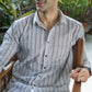 The White Kantha Work Shirt With Striped Tribal Print
