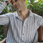 The White Kantha Work Shirt With Striped Tribal Print