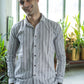 The White Kantha Work Shirt With Striped Tribal Print