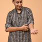 The Black Petal Stripe Print Short Kurta