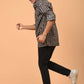 The Black Petal Stripe Print Short Kurta