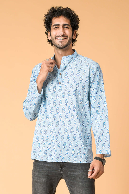 The Light Blue Color Short Kurta With Paisley Print