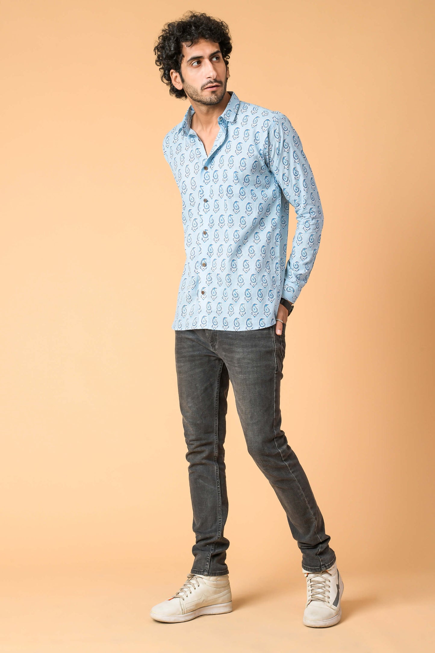 The Light Blue Shirt With Paisley Print